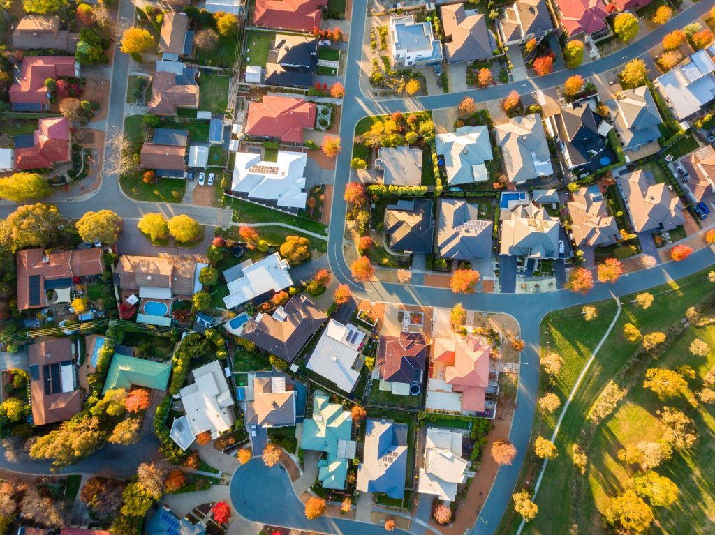 Aerial view of suburban houses  